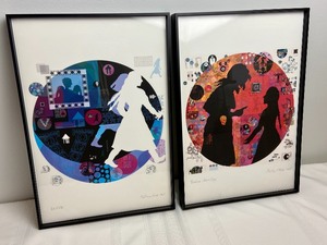 lot 1 image: Pair of Framed Fairytale Multi- Media Prints by Joellyn Rock Leave & Baba Yaga 2004