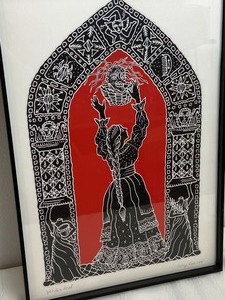 lot 2 image: Framed Signed Fairytale Themed Multi-Media Print by Joellyn Rock Witchs Head 2004