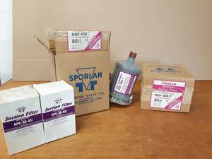 Lot of 2 Sporlan Suction Filters 1-18 Solder Part No. RSF-489-T w (2) Filters Part No. RPE-48-BD