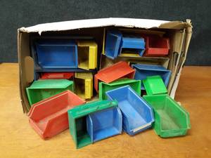 Box full of Plastic Parts Bins