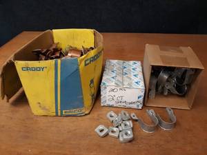 lot 1835 image: Large Lot of Assorted Pipe Strut Clamps and More
