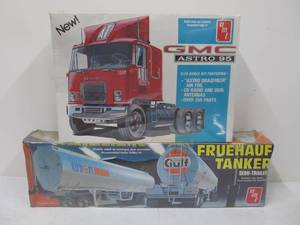 lot 157 image: Large Vintage Combo Pack GMC Astro 95 Semi Truck wFruehauf GULF OIL Tanker