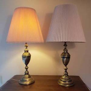 lot 70 image: Handsome Contemporary Brushed Bronze Table Lamps