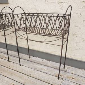 lot 34 image: Twist Wrought Iron Standing Planters