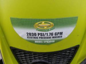 lot 165 image: SunJoe Pressure Joe Pressure Washer Model SPX3000
