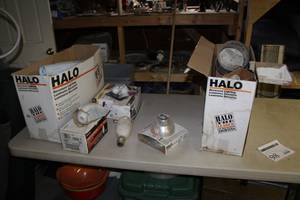 lot 98 image: Lot of (15) Cooper Halo Recessed Lights    with Misc. Light Bulbs