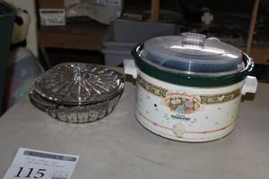 lot 115 image: Lot of (2) Kitchen Appliances and Accessories    with Rival Crock Pot, Glass Serving Dish