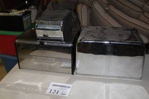 lot 121 image: Lot of (3) Kitchenwares    with Stainless Steel Bead Boxes (x2), Georgia-Pacific Napkin Dispenser (x1)