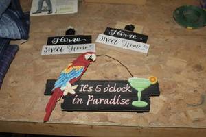 lot 230 image: Lot of (3) Wall Dcor    with Its 5 oclock in Paradise, Home Sweet Home (x2)