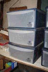lot 240 image: Lot of (3) Plastic Storage Bin 1-drawer 16Wx20Dx 8-12H