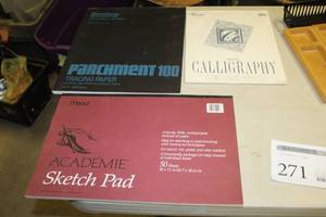 lot 271 image: Lot of (3) Sketch Pads    with Parchment 100 Tracing Paper, Academie Sketch Pad, Calligraphy Pad