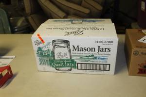 lot 148 image: Lot of (12) Ball Mason Jars Wide Mouth Quart Jars with bands and lids   (in 1 case)