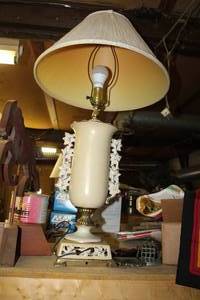 lot 190 image: Table Lamp Off White w Gold Accents 35H    with White Shade