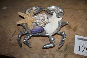 lot 179 image: Aquatic Home Dcor    with Metal Crab Platter, Starfish, Coral, Seashells