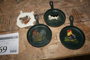 lot 169 image: Lot of (4) Home Dcor    with Pans (x3), Tea Pot (x1)