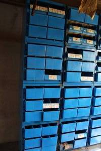 lot 253 image: Lot of (4) Metal Parts Organizer Storage Cabinets 6-drawer Blue 13Lx 10-12Wx13H