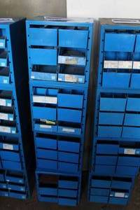 lot 260 image: Lot of (4) Metal Parts Organizer Storage Cabinets 6-drawer Blue 13Lx 10-12Wx13H