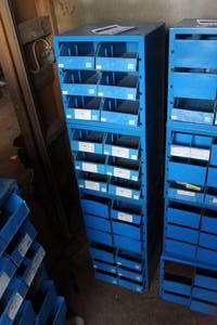 lot 264 image: Lot of (4) Metal Parts Organizer Storage Cabinets 6-drawer Blue 13Lx 10-12Wx13H