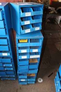 lot 268 image: Lot of (4) Metal Parts Organizer Storage Cabinets 6-drawer Blue 13Lx 10-12Wx13H