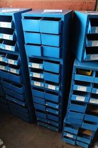 lot 254 image: Lot of (4) Metal Parts Organizer Storage Cabinets 6-drawer Blue 13Lx 10-12Wx13H