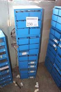 lot 250 image: Lot of (4) Metal Parts Organizer Storage Cabinets 6-drawer Blue 13Lx 10-12Wx13H