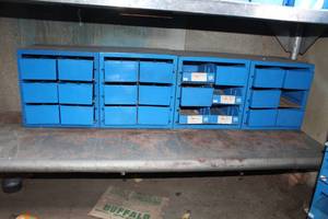 lot 252 image: Lot of (4) Metal Parts Organizer Storage Cabinets 6-drawer Blue 13Lx 10-12Wx13H