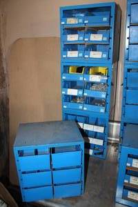 lot 267 image: Lot of (4) Metal Parts Organizer Storage Cabinets 6-drawer Blue 13Lx 10-12Wx13H