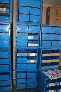 lot 255 image: Lot of (4) Metal Parts Organizer Storage Cabinets 6-drawer Blue 13Lx 10-12Wx13H