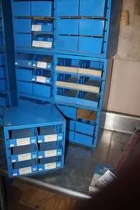 lot 251 image: Lot of (4) Metal Parts Organizer Storage Cabinets 6-drawer Blue 13Lx 10-12Wx13H
