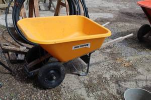 lot 4 image: True Temper Heavy Duty Wheelbarrow 2-wheel with Plastic Basin Yellow 41Lx32Wx28H
