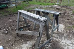 lot 18 image: Lot of (2) Wood Sawhorses