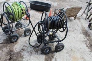 lot 24 image: Water Hose Cart 4-wheel 24Lx22Wx36H    with Hose (BlackYellow)