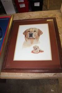 lot 328 image: Dog by Louis Frisino #11402000 Print in Wood Frame with Double Matte and glass