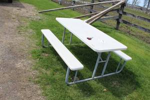lot 310 image: Metal Picnic Table with Plastic Top and Seats