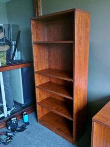 lot 15 image: MSRP $900 High Quality HON Executive Office Mahogany Finish 5 Level Bookcase Shelving Unit - Made To Last More Than A Life Time - Excellent Condition  Contents Not Included Matches Other Pieces In This Auction