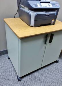 lot 49 image: 2 Door Storage Cabinet Cupboard Desk Table - Wear To Top - Otherwise Great Condition