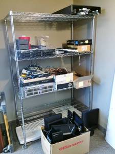 lot 64 image: Tons of Computer parts, Cords and MIsc.   SHELF NOT INCLUDED - Untested
