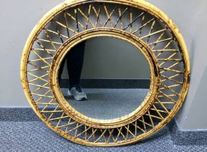 lot 88 image: Burnt Bamboo Circular Home Decor Mirror - Approx 14
