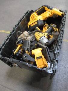 lot 25 image: WHOLESALE MIXED BIN OF MICELLANOUS DEWALT TOOLS - SAWS, DRILLS, SANDERS, NAILERS AND MORE