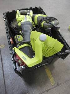lot 27 image: WHOLESALE MIXED BIN OF MICELLANOUS RYOBI TOOLS - SAWS, DRILLS, SANDERS, AND MORE