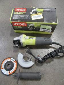 lot 33 image: RYOBI 5.5-Amp Angle Grinder, AG4031G - Used. - Missing wrench.