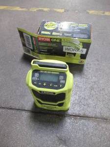 lot 46 image: RYOBI 18-Volt ONE Compact Radio with Bluetooth Wireless Technology (Tool-Only), P742 - Used.