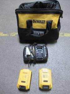 lot 69 image: DEWALT 20-Volt MAX XR Lithium-Ion Premium (2) Battery Pack 5.0Ah and 6amp Charger with Bag. Used.