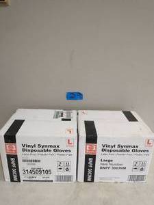 lot 39 image: 2 box of  Large Blue Disposable Synmax Vinyl Gloves (100-Count)
