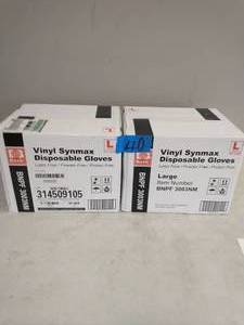 lot 40 image: 2 boxes Large Blue Disposable Synmax Vinyl Gloves (100-Count)