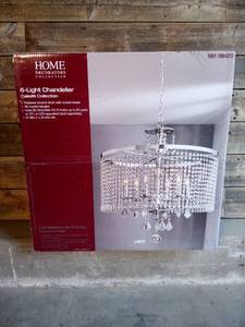lot 44 image: Calisitti 6-Light Polished Chrome Chandelier with K9 Crystal Dangles by Home Decorators Collection