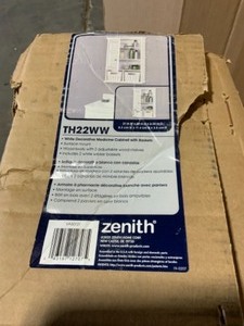 lot 8 image: ZENITH 21 IN. X 29 IN. WOOD SURFACE MOUNT MEDICINE CABINET WITH BASKETS IN WHITE WITH BEVELED MIRROR. SEE PICTURES