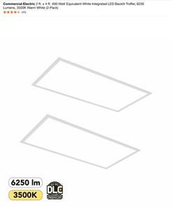 lot 30 image: COMMERCIAL ELECTRIC 2 FT. X 4 FT. 400-WATT EQUIVALENT WHITE INTEGRATED LED BACKLIT FROFFER, 6250 LUMENS, 3500K WARM WHITE (2-PACK). SEE PICTURES