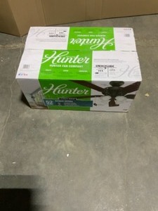 lot 39 image: HUNTER STUDIO SERIES 52 IN. INDOOR NEW BRONZE CEILING FAN WITH LIGHT KIT. SEE PICTURES