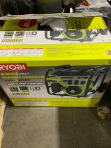 lot 78 image: RYOBI 6,500-WATT GASOLINE POWERED PORTABLE GENERATOR WITH CO SHUTDOWN SENSOR. SEE PICTURES